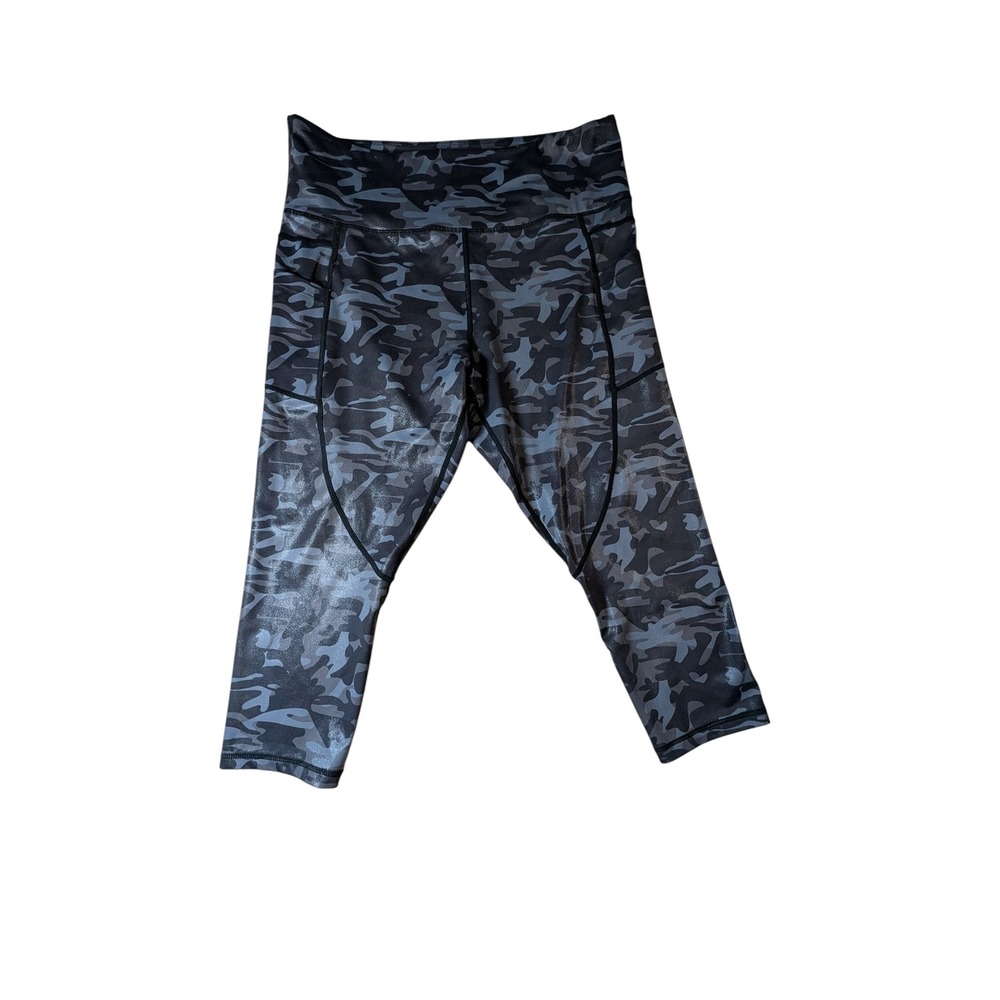 Zyia Active Metallic Gray Army Camo Print Leggings Pockets 16-18 Womens Cropped